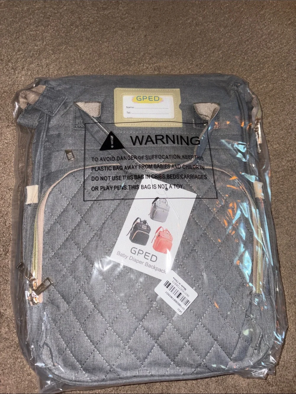 Quilted Gray Kids Diaper Backpack